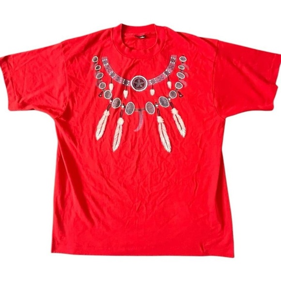 822-Red vintage Native American graphic tee #nativeamerican #singlestitch - Picture 1 of 5
